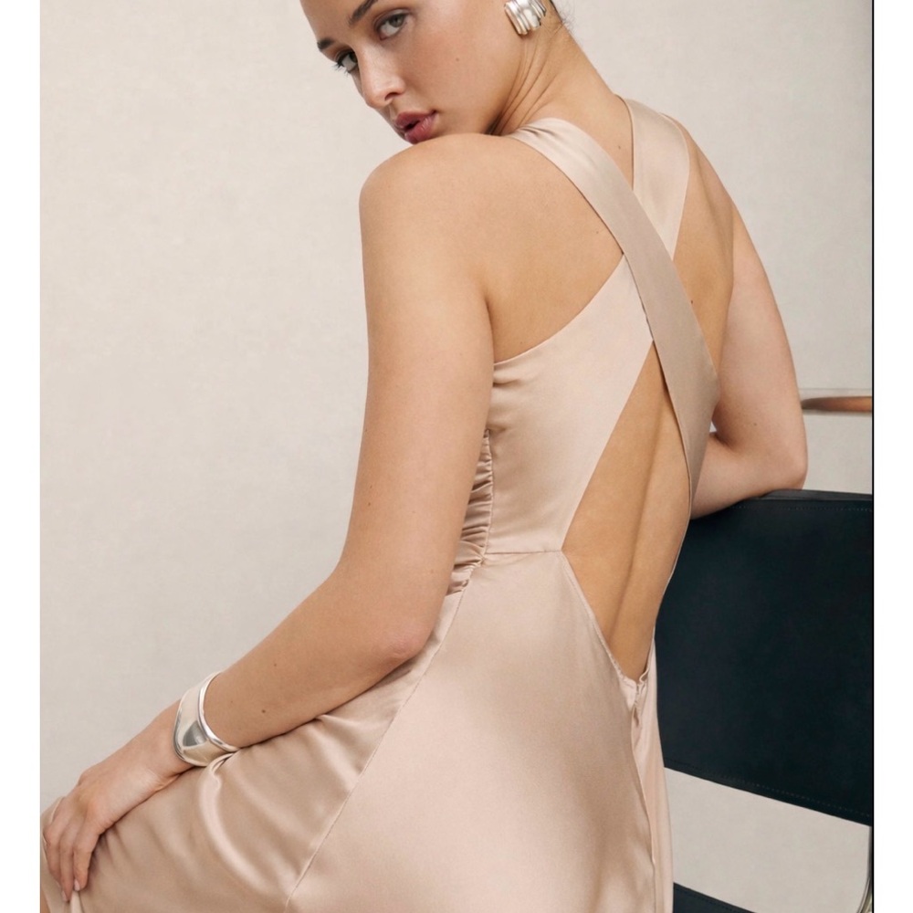 Reformation Cassette silk Satin Cross-Back Dress 6